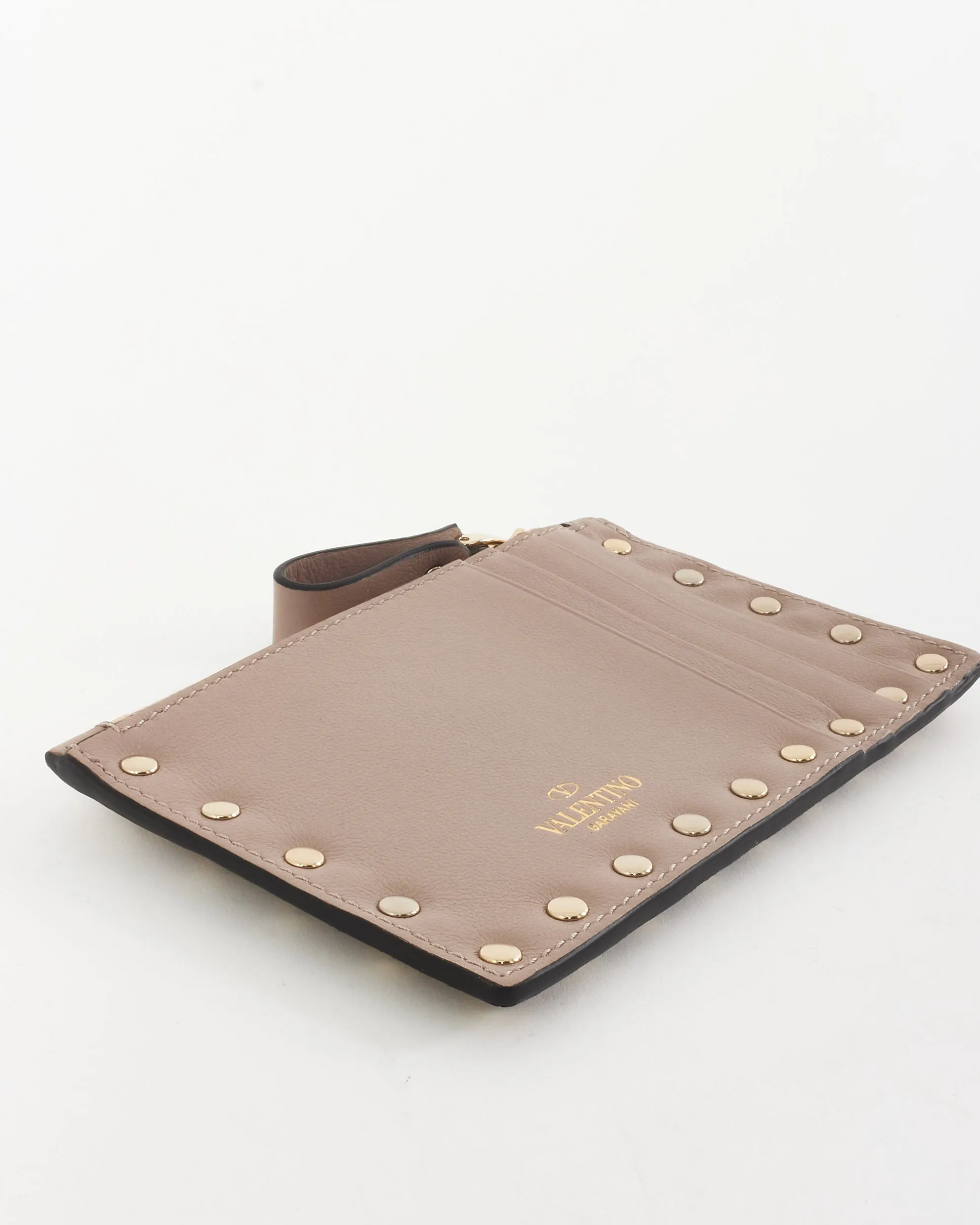 Valentino Blush Beige Smooth Leather Rockstud Cardholder