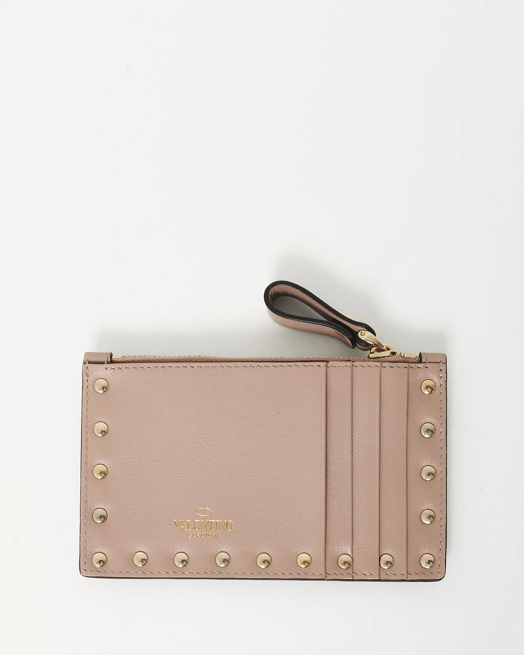 Valentino Blush Beige Smooth Leather Rockstud Cardholder