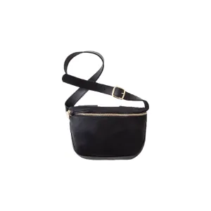 Velvet Leather Fanny Pack, Black