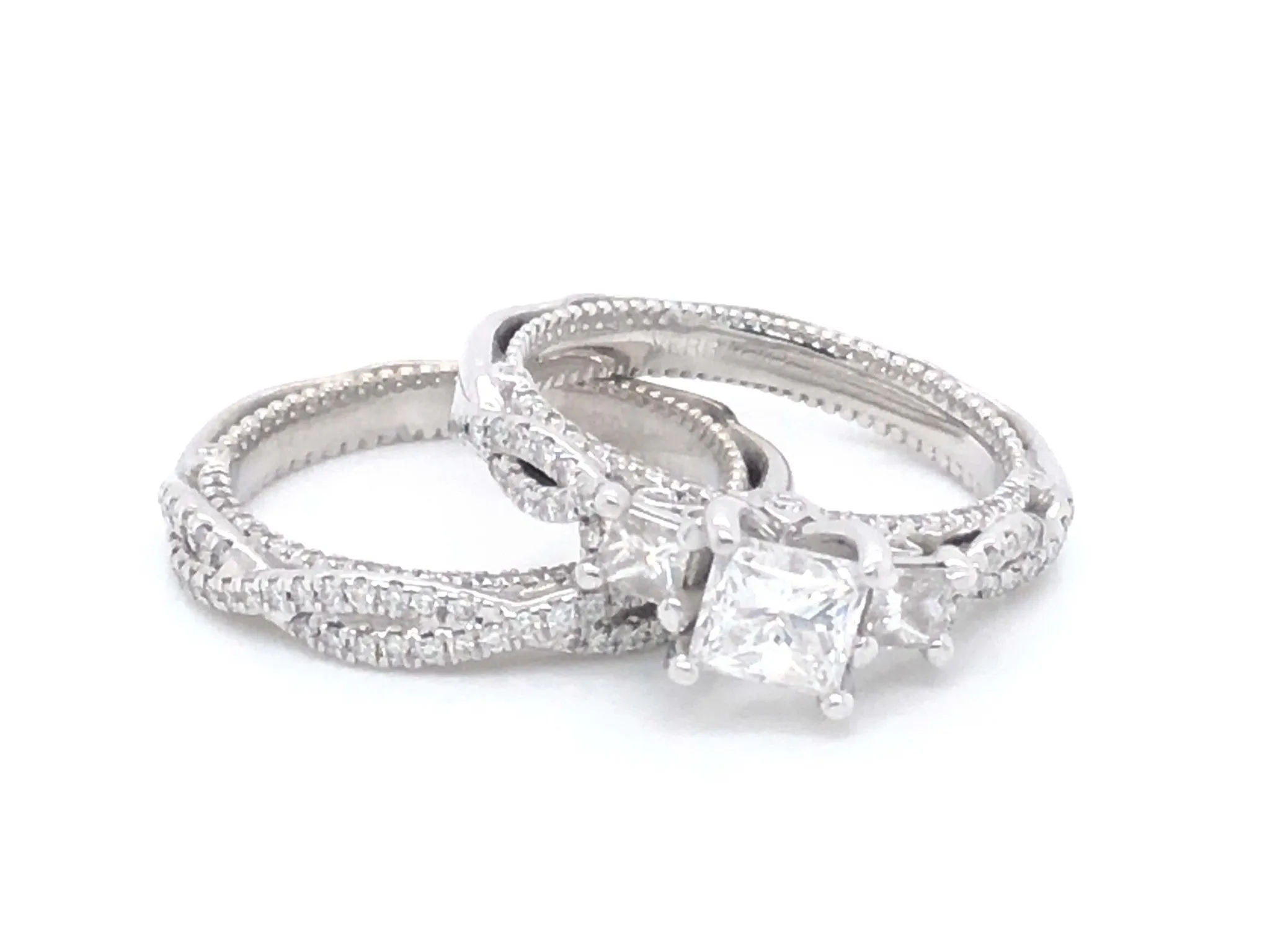 Verragio Princess Cut Diamond Engagement Ring Set in 14K White Gold
