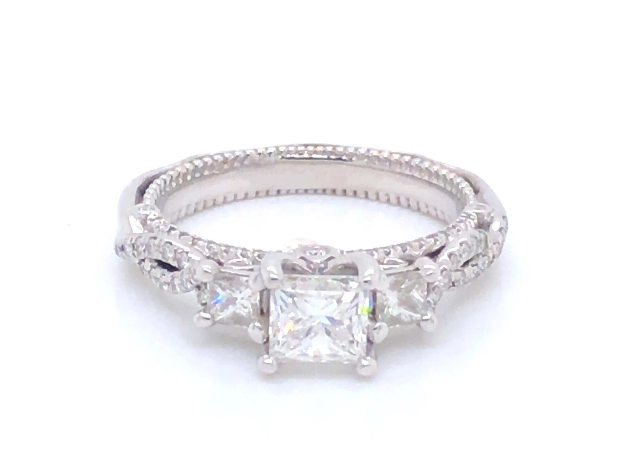 Verragio Princess Cut Diamond Engagement Ring Set in 14K White Gold