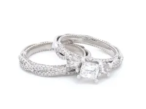 Verragio Princess Cut Diamond Engagement Ring Set in 14K White Gold