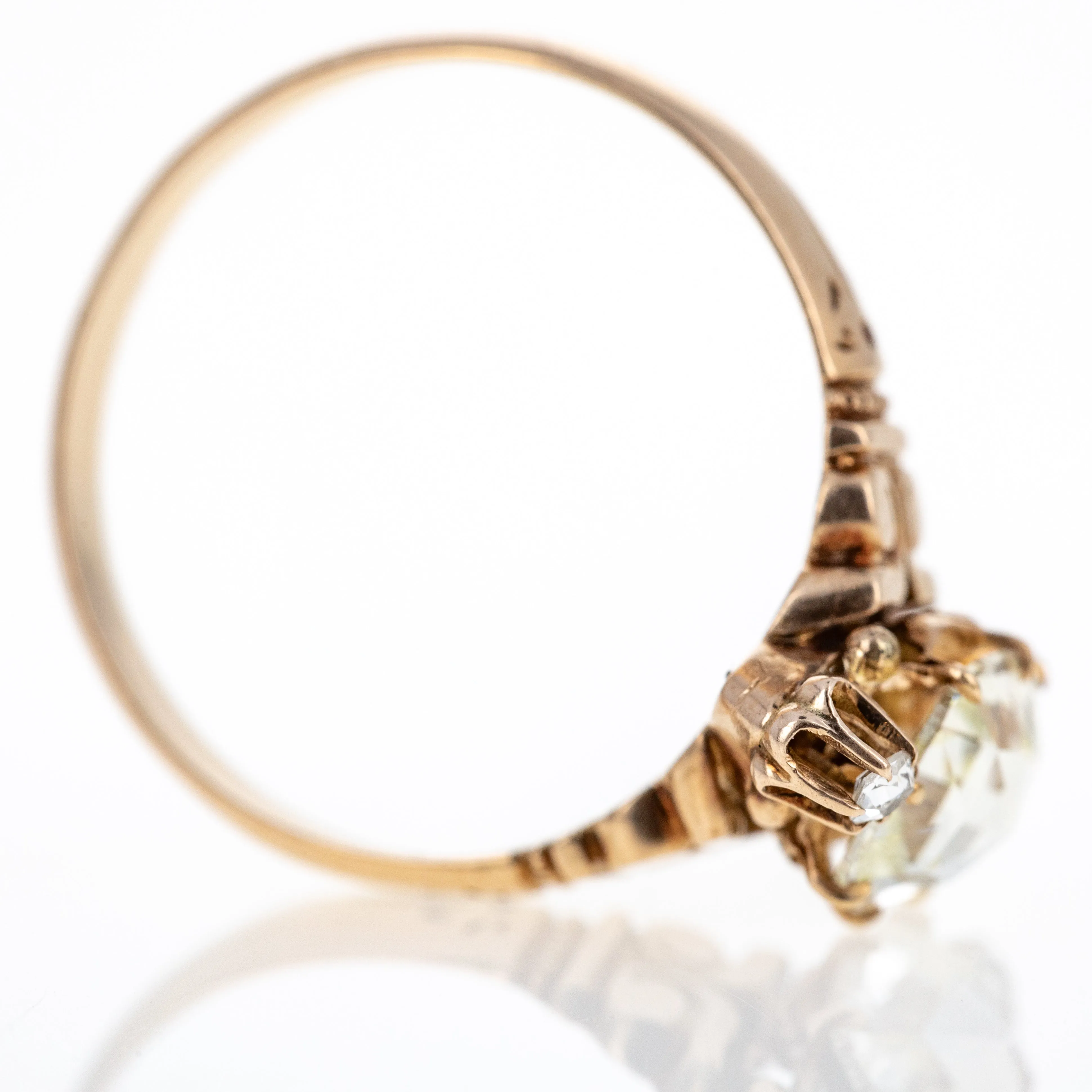 Victorian 10K Rose Gold 1.01 Carat Antique Cushion Rose Cut Diamond Ring