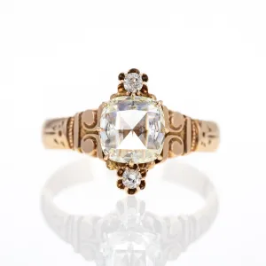 Victorian 10K Rose Gold 1.01 Carat Antique Cushion Rose Cut Diamond Ring