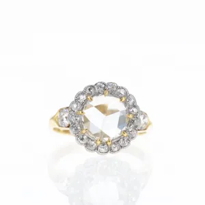 Victorian 14K and Platinum 1.50 Carat Rose Cut Diamond Halo Ring