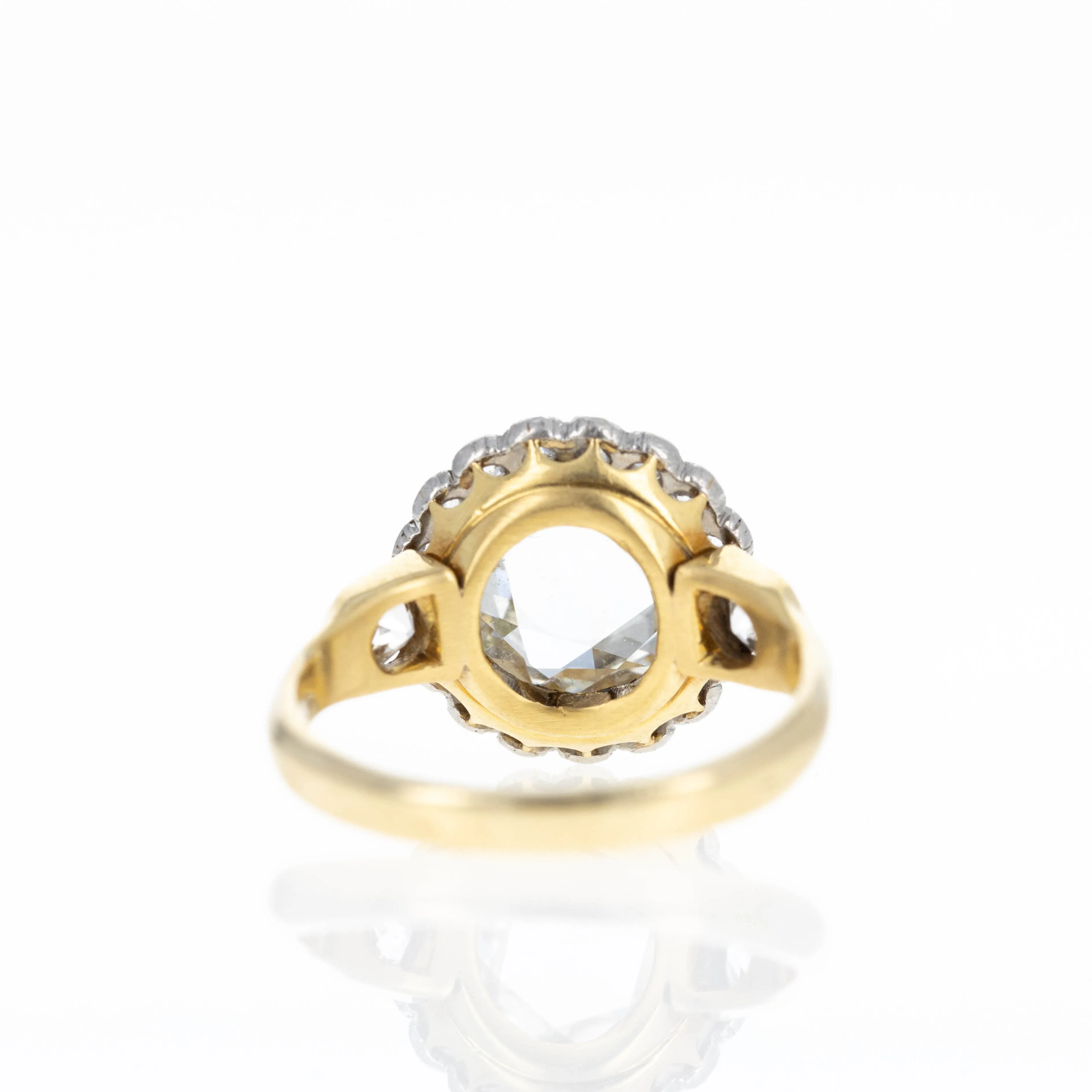 Victorian 14K and Platinum 1.50 Carat Rose Cut Diamond Halo Ring