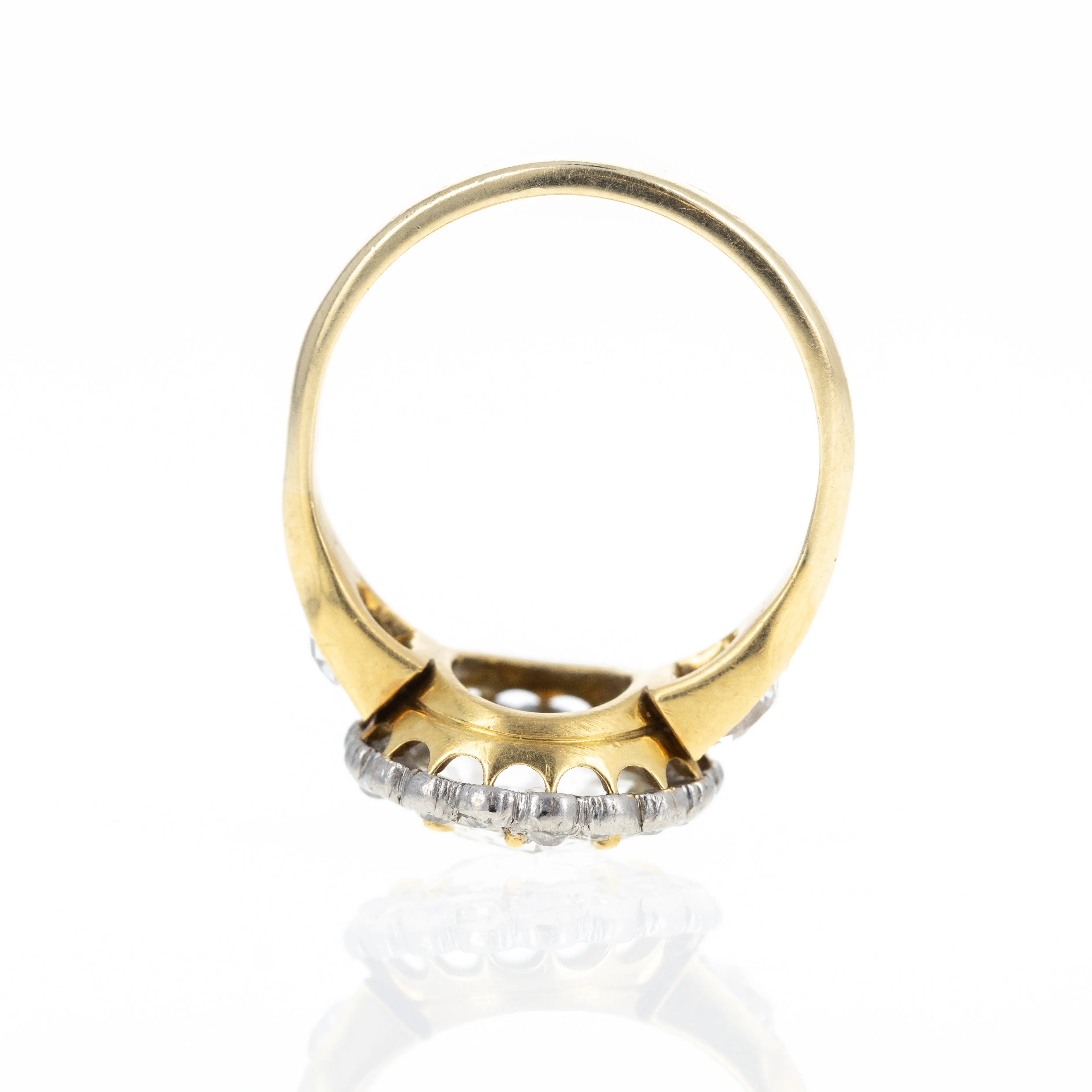 Victorian 14K and Platinum 1.50 Carat Rose Cut Diamond Halo Ring