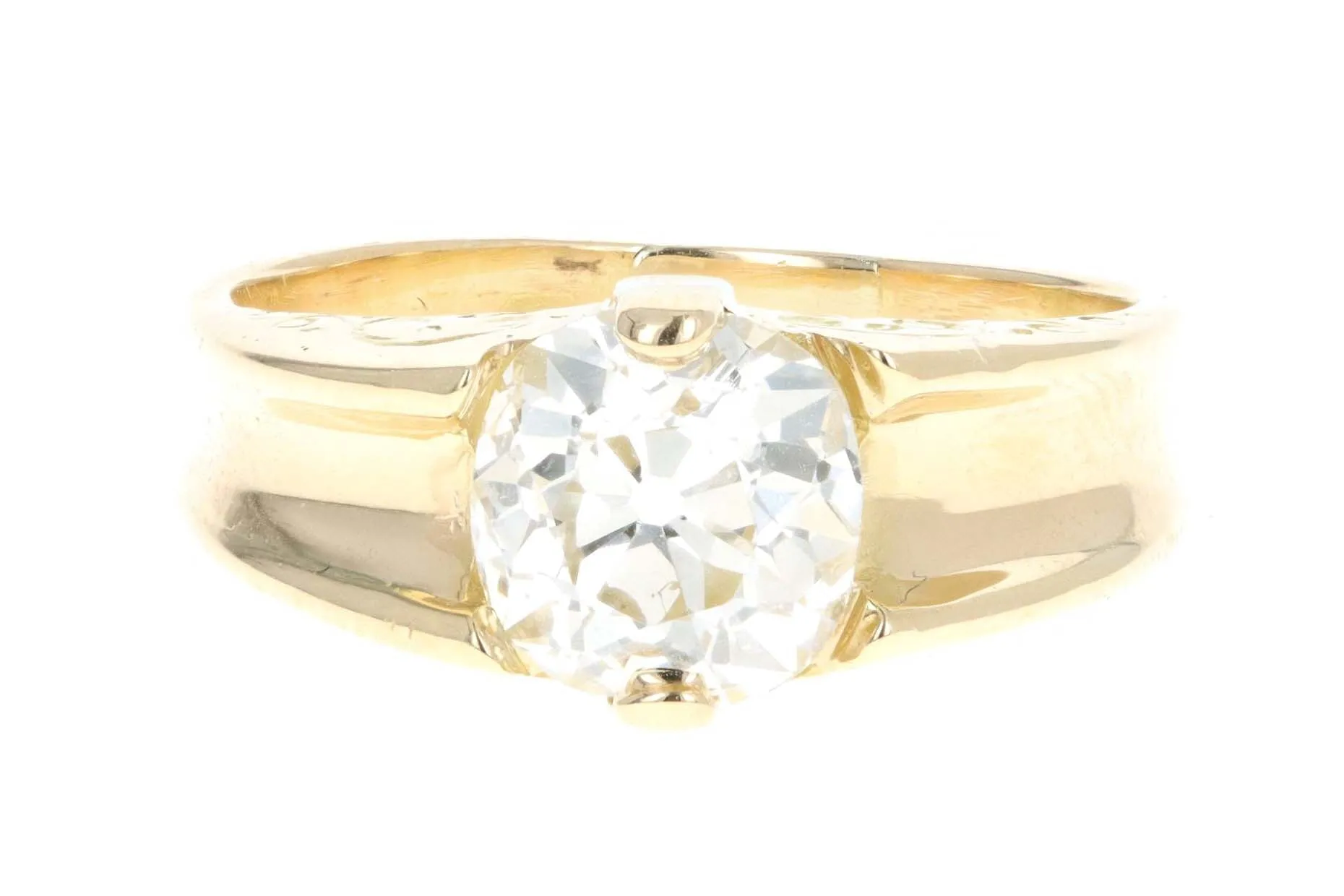 Victorian 18K Yellow Gold 1.60 Carat Old Mine Cut Diamond Gypsy Engagement Ring