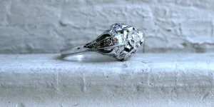 Vintage 14K White Diamond Engagement Ring - 1.08ct.