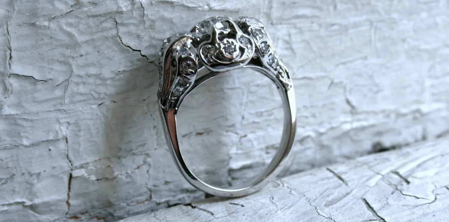Vintage 14K White Diamond Engagement Ring - 1.08ct.