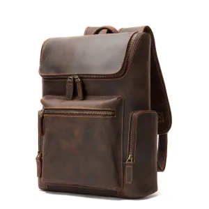 Vintage 15 Inch Laptop Bag Large Capacity Crazy Horse Leather Backpack Business Travel Hiking Daypacks