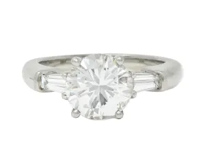 Vintage 1.75 CTW Transitional Cut Diamond Platinum Three Stone Engagement Ring