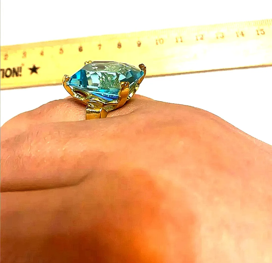 Vintage Aquamarine Gemstone Ring 14K Gold Women's Engagement Jewelry