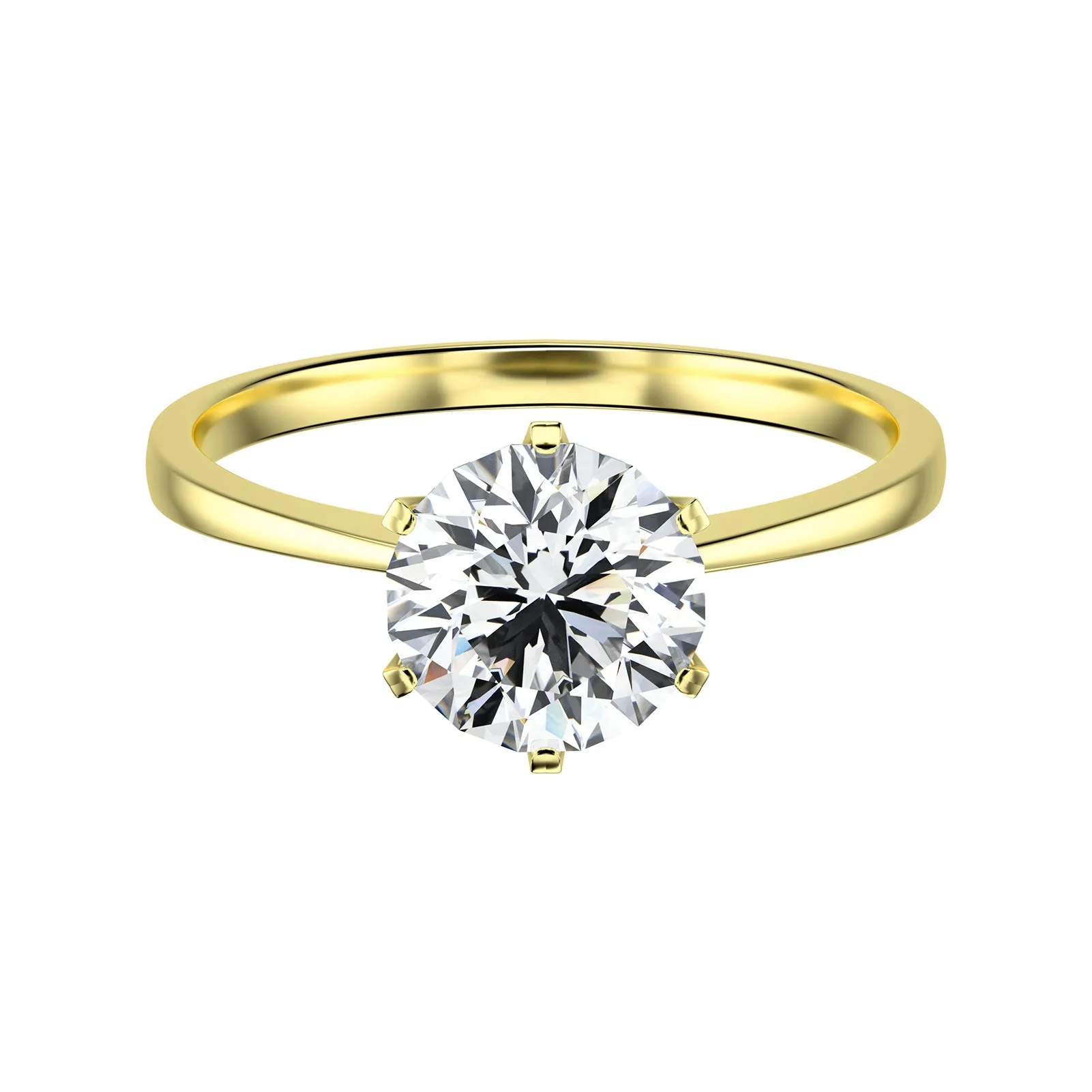 Vintage Bare 6 Prong Solitaire Moissanite Diamond Round Cut Ring in Yellow/White Gold
