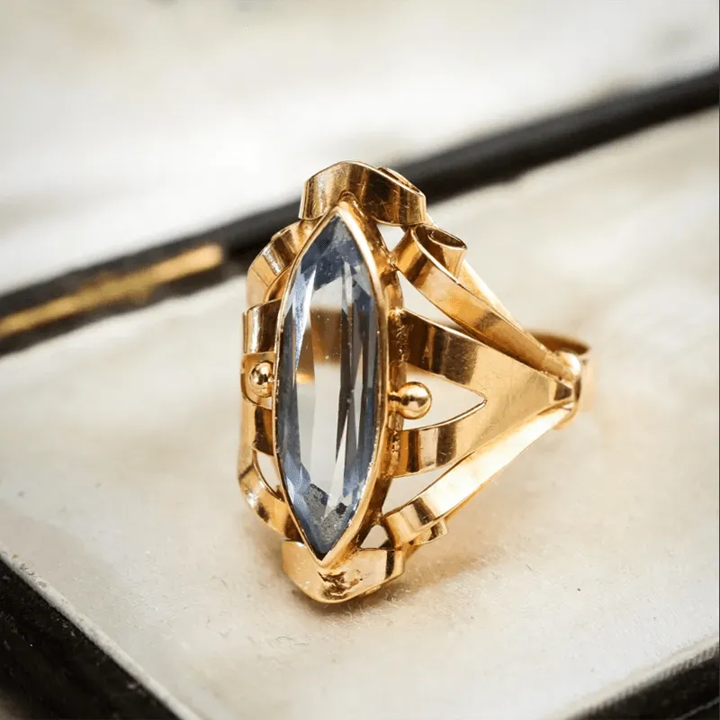 Vintage Blue Topaz Bridal Ring for Women Wedding Engagement Jewelry