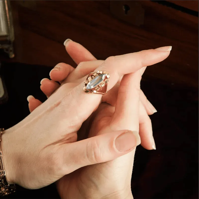 Vintage Blue Topaz Bridal Ring for Women Wedding Engagement Jewelry