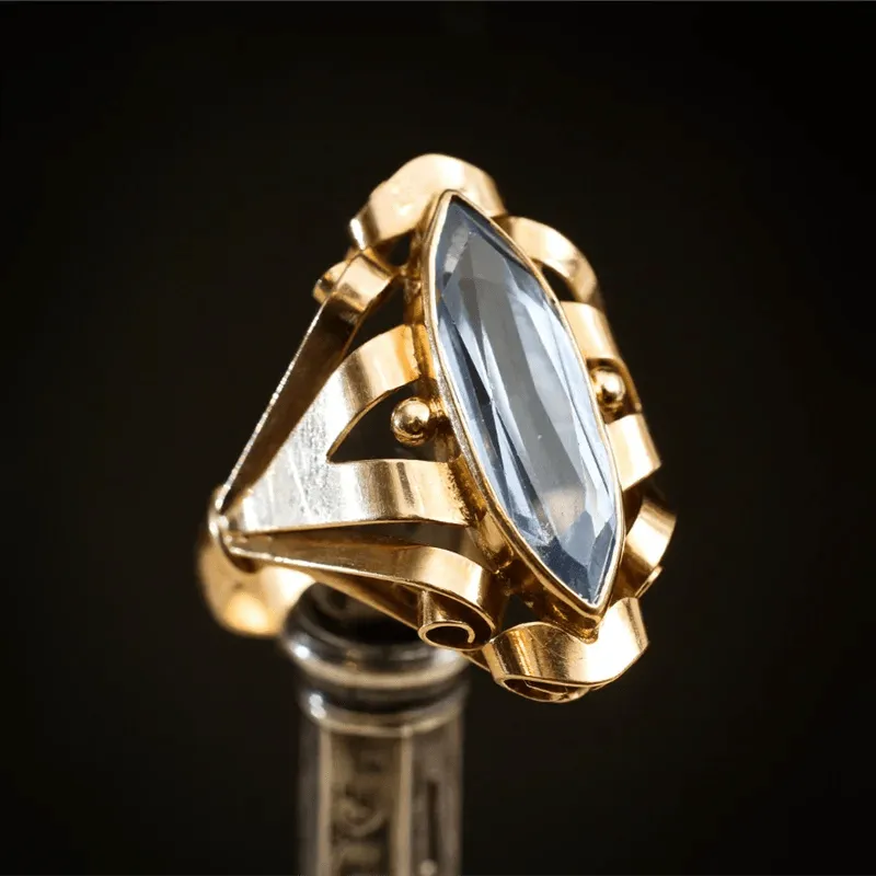 Vintage Blue Topaz Bridal Ring for Women Wedding Engagement Jewelry