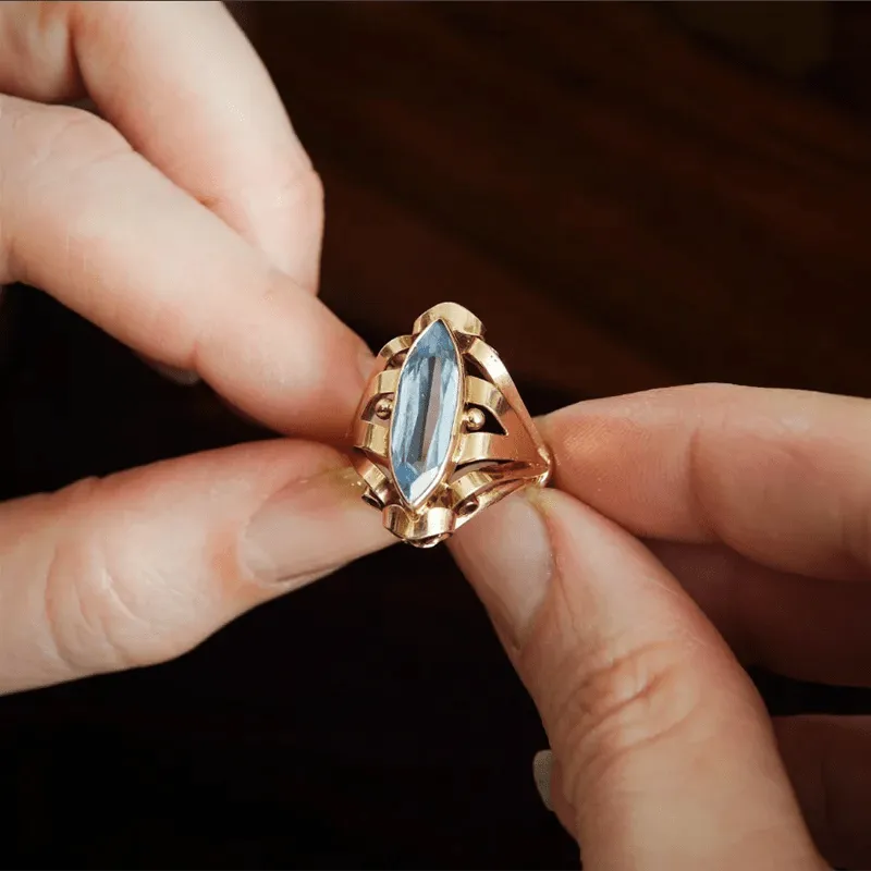 Vintage Blue Topaz Bridal Ring for Women Wedding Engagement Jewelry