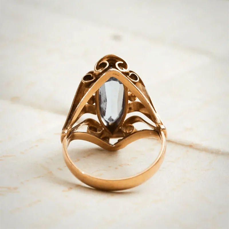 Vintage Blue Topaz Bridal Ring for Women Wedding Engagement Jewelry