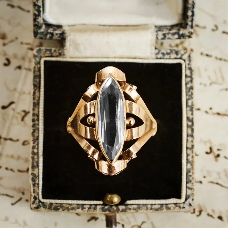 Vintage Blue Topaz Bridal Ring for Women Wedding Engagement Jewelry