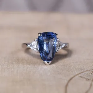 Vintage Ceylon Sapphire & Diamond Trilogy Ring