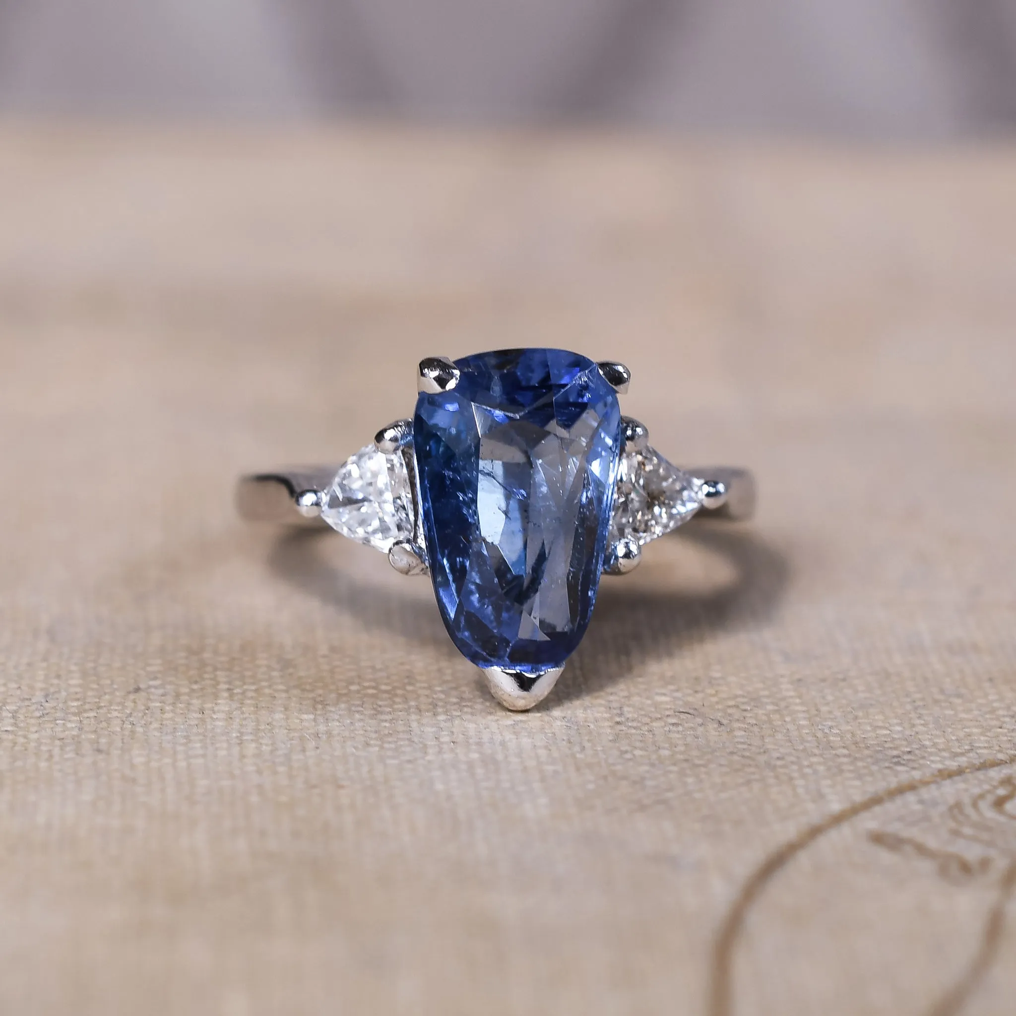 Vintage Ceylon Sapphire & Diamond Trilogy Ring