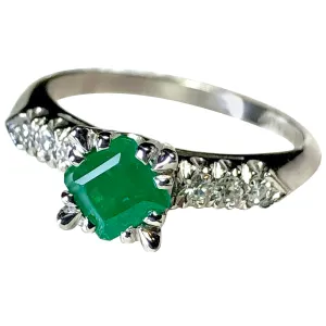 Vintage Colombian Emerald Engagement Ring Platinum