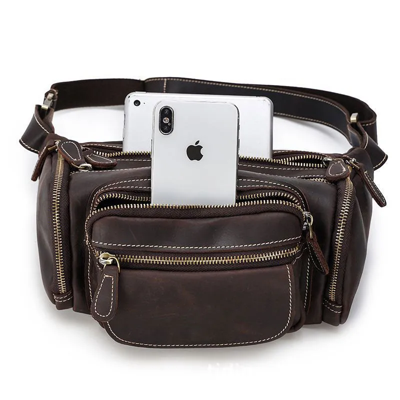 Vintage Cow Skin Leather Waist Pockets Packs