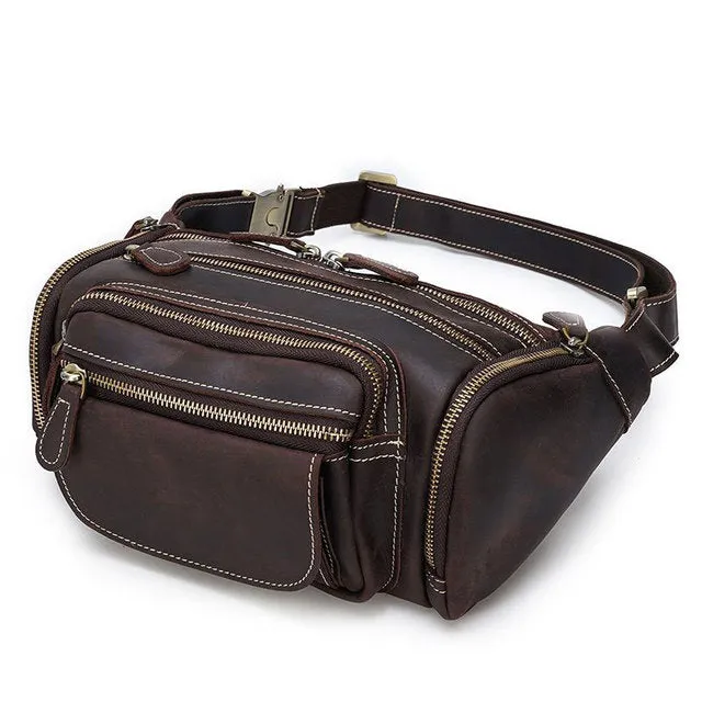 Vintage Cow Skin Leather Waist Pockets Packs