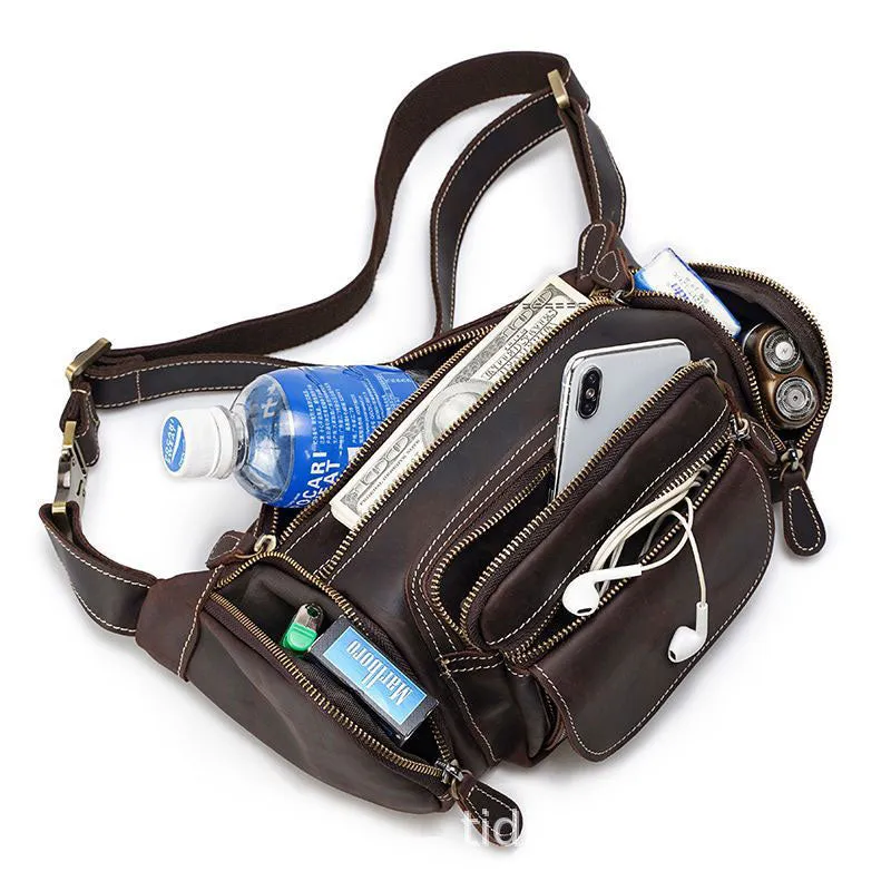 Vintage Cow Skin Leather Waist Pockets Packs
