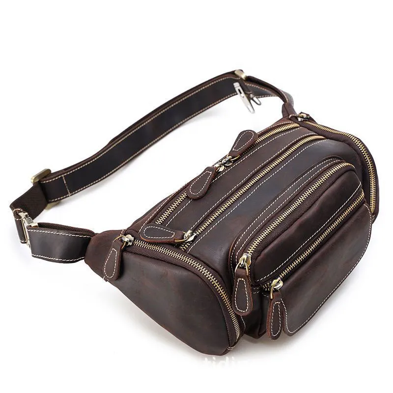 Vintage Cow Skin Leather Waist Pockets Packs