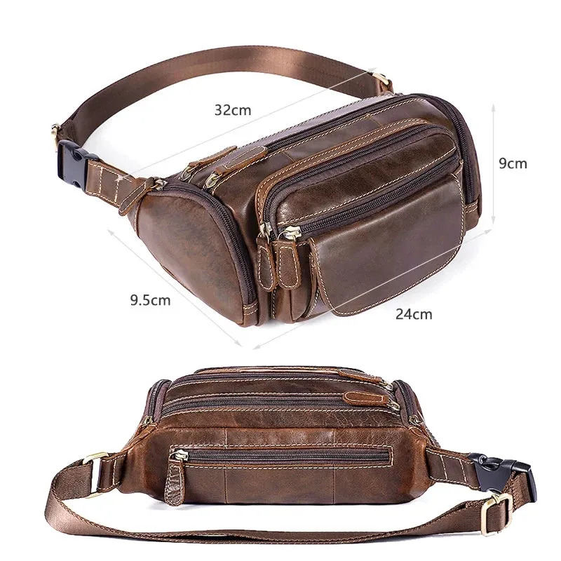 Vintage Cow Skin Leather Waist Pockets Packs