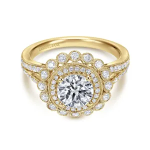 Vintage Double Halo Round Diamond Engagement Ring Mounting