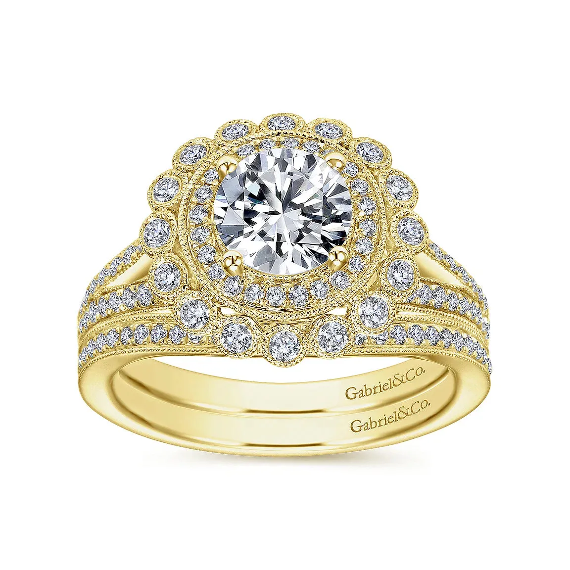 Vintage Double Halo Round Diamond Engagement Ring Mounting