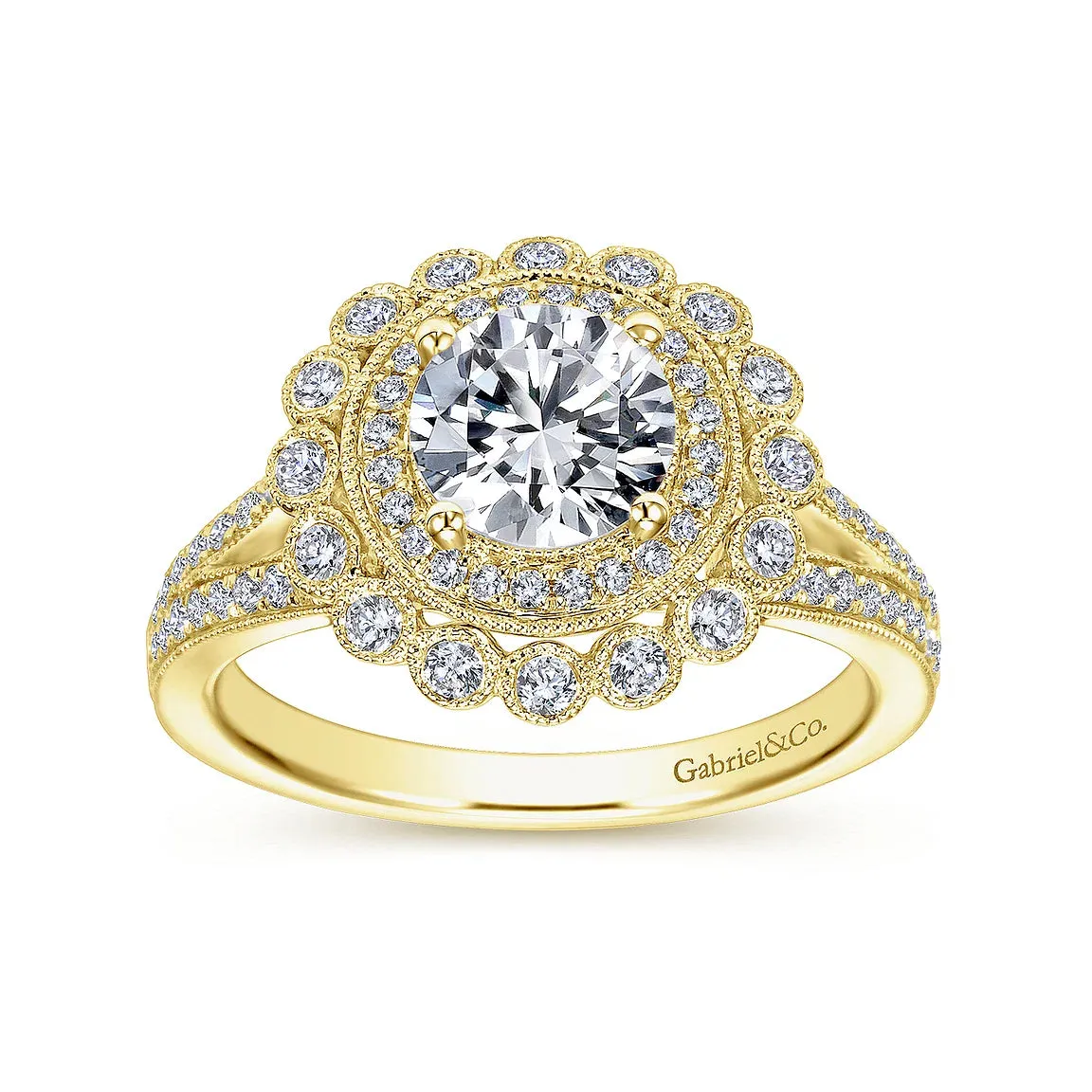 Vintage Double Halo Round Diamond Engagement Ring Mounting