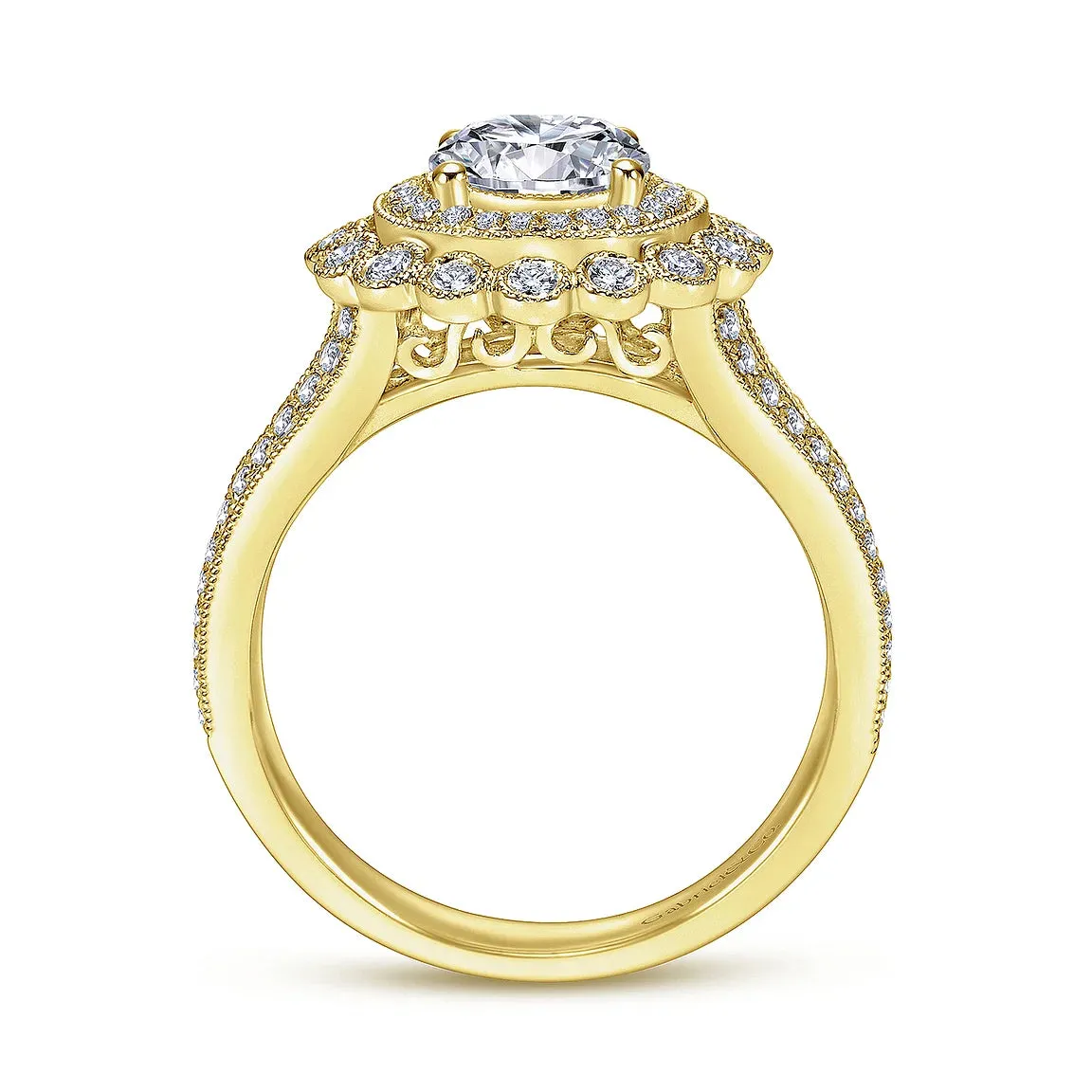 Vintage Double Halo Round Diamond Engagement Ring Mounting