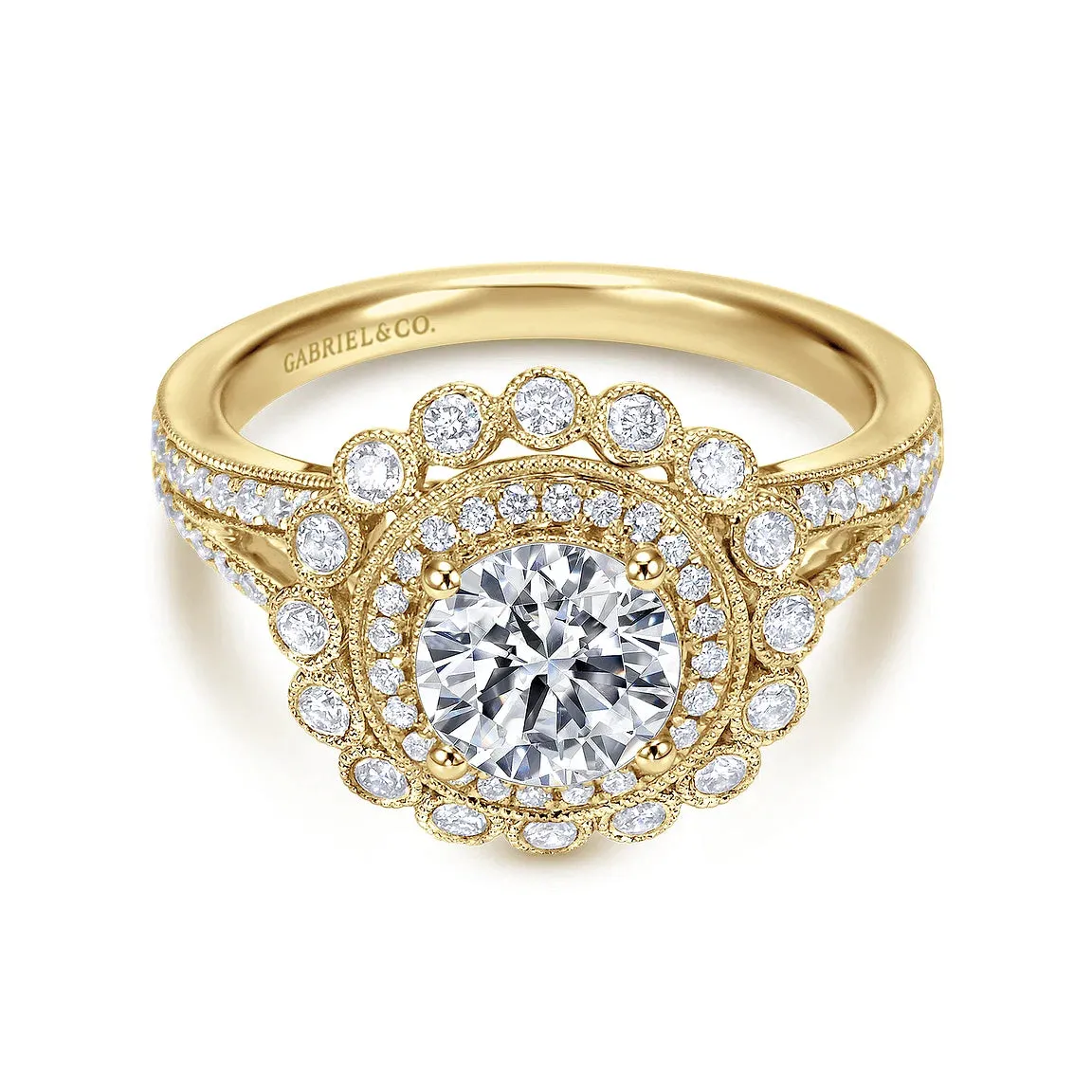 Vintage Double Halo Round Diamond Engagement Ring Mounting
