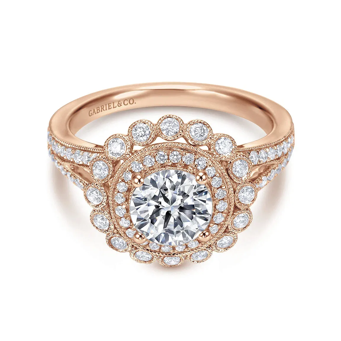 Vintage Double Halo Round Diamond Engagement Ring Mounting