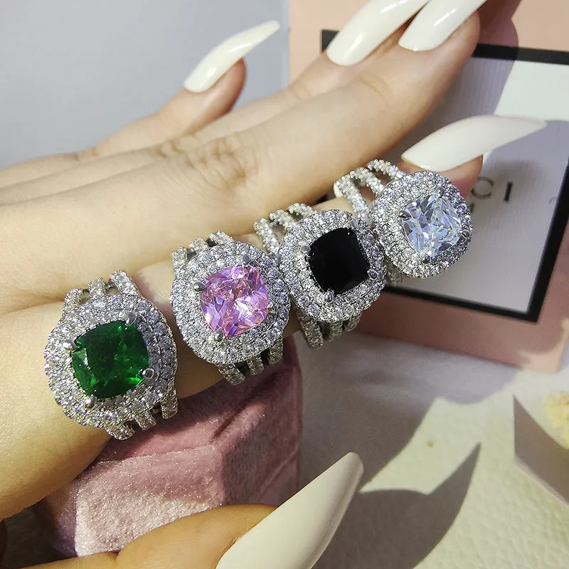 Vintage Engagement Ring Retro Silver for Women Wedding Jewelry