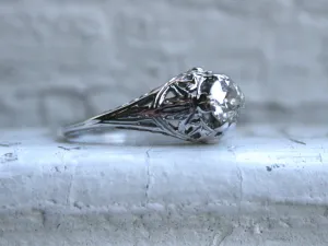 Vintage Filigree 18K White Gold Solitaire Diamond Engagement Ring - 0.50ct.