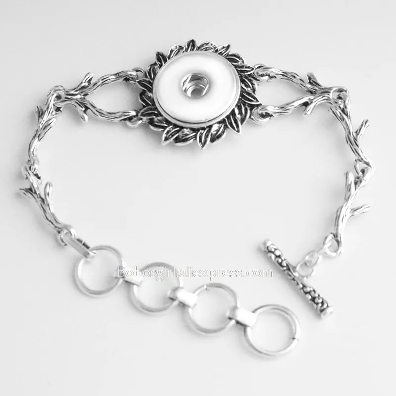 Vintage flower LOVE metal 18mm  snap button charm jewelry bracelet  DIY