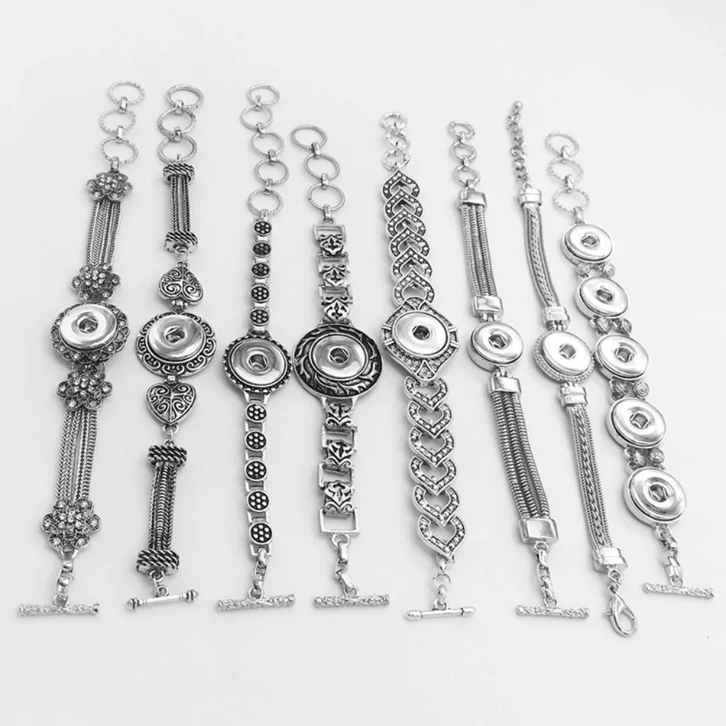 Vintage flower LOVE metal 18mm  snap button charm jewelry bracelet  DIY