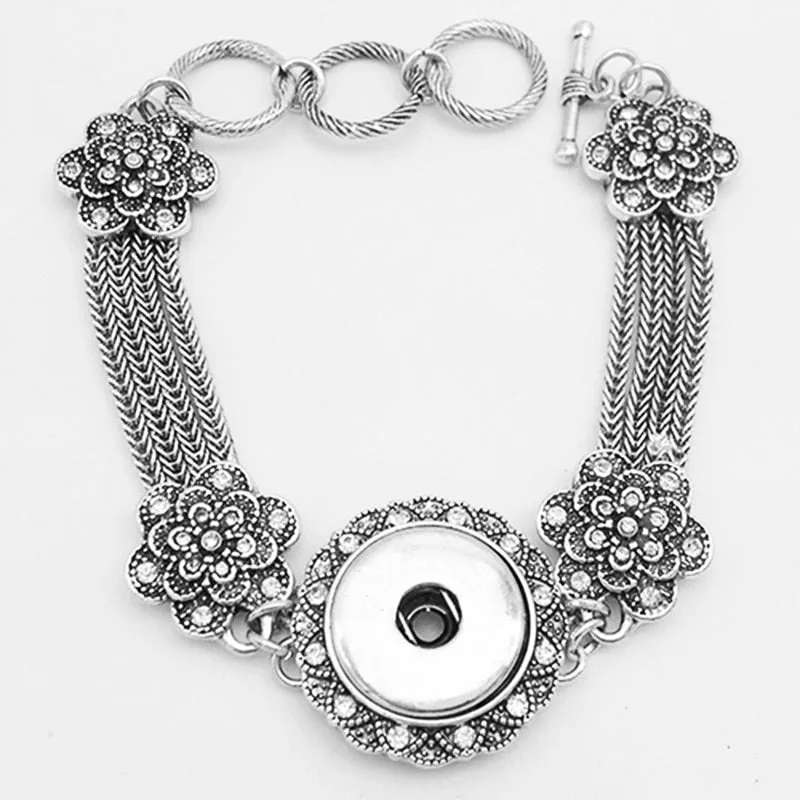 Vintage flower LOVE metal 18mm  snap button charm jewelry bracelet  DIY