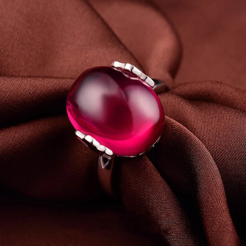 Vintage Genuine Red Ruby Ring 925 Sterling Silver Jewelry Women's Wedding Ring