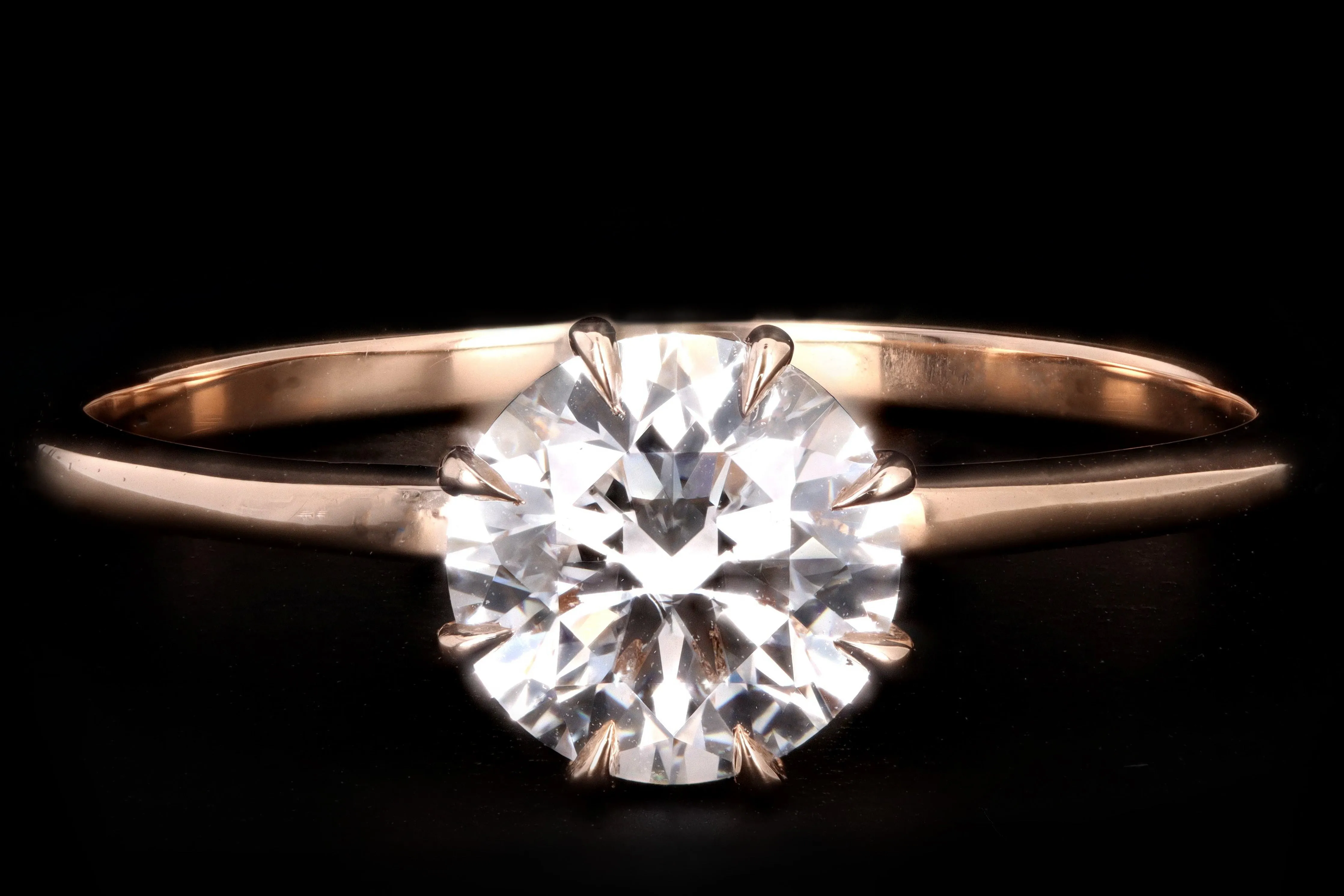 Vintage Inspired 18K Rose Gold .91 Carat Round Brilliant Diamond Engagement Ring GIA Certified