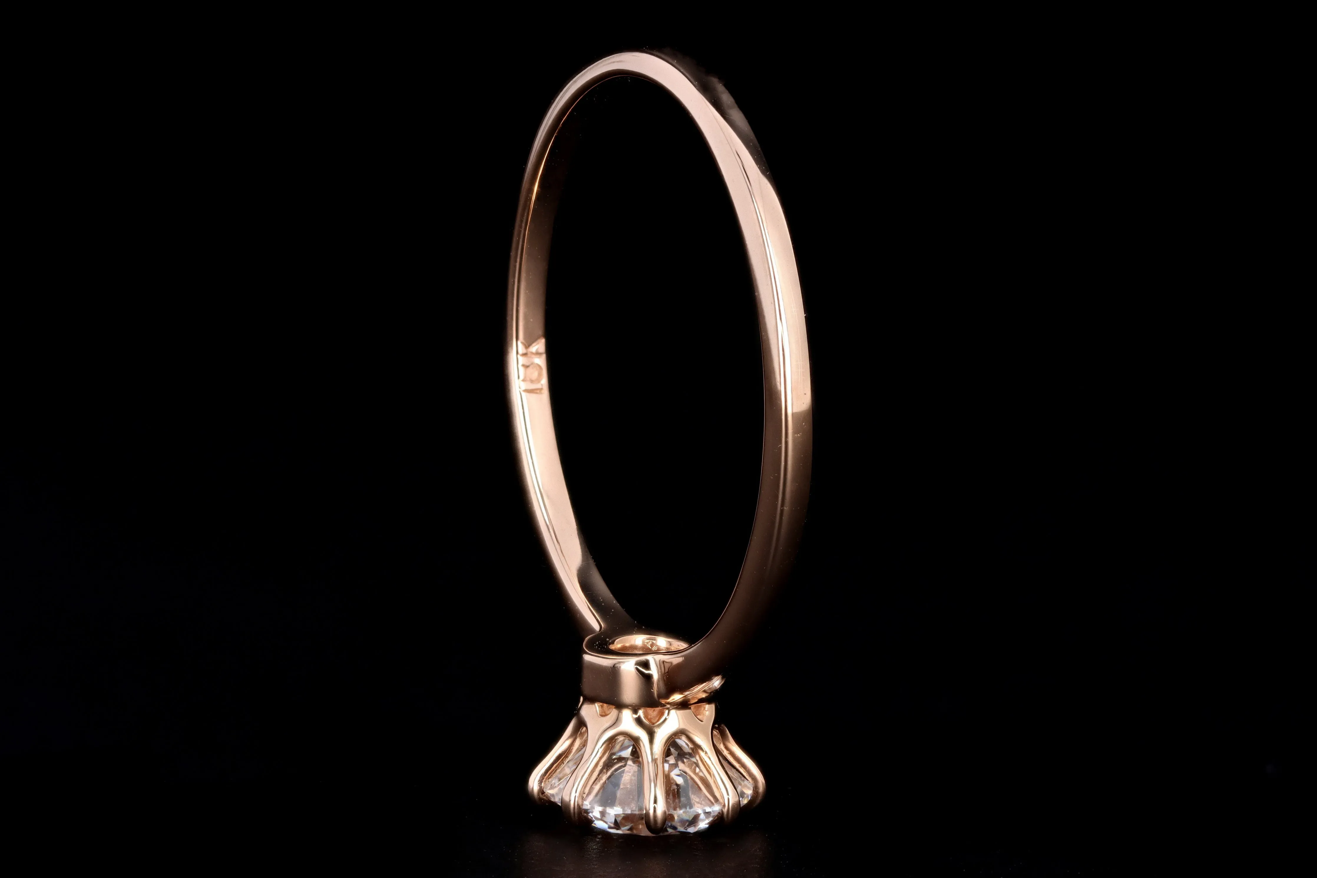 Vintage Inspired 18K Rose Gold .91 Carat Round Brilliant Diamond Engagement Ring GIA Certified