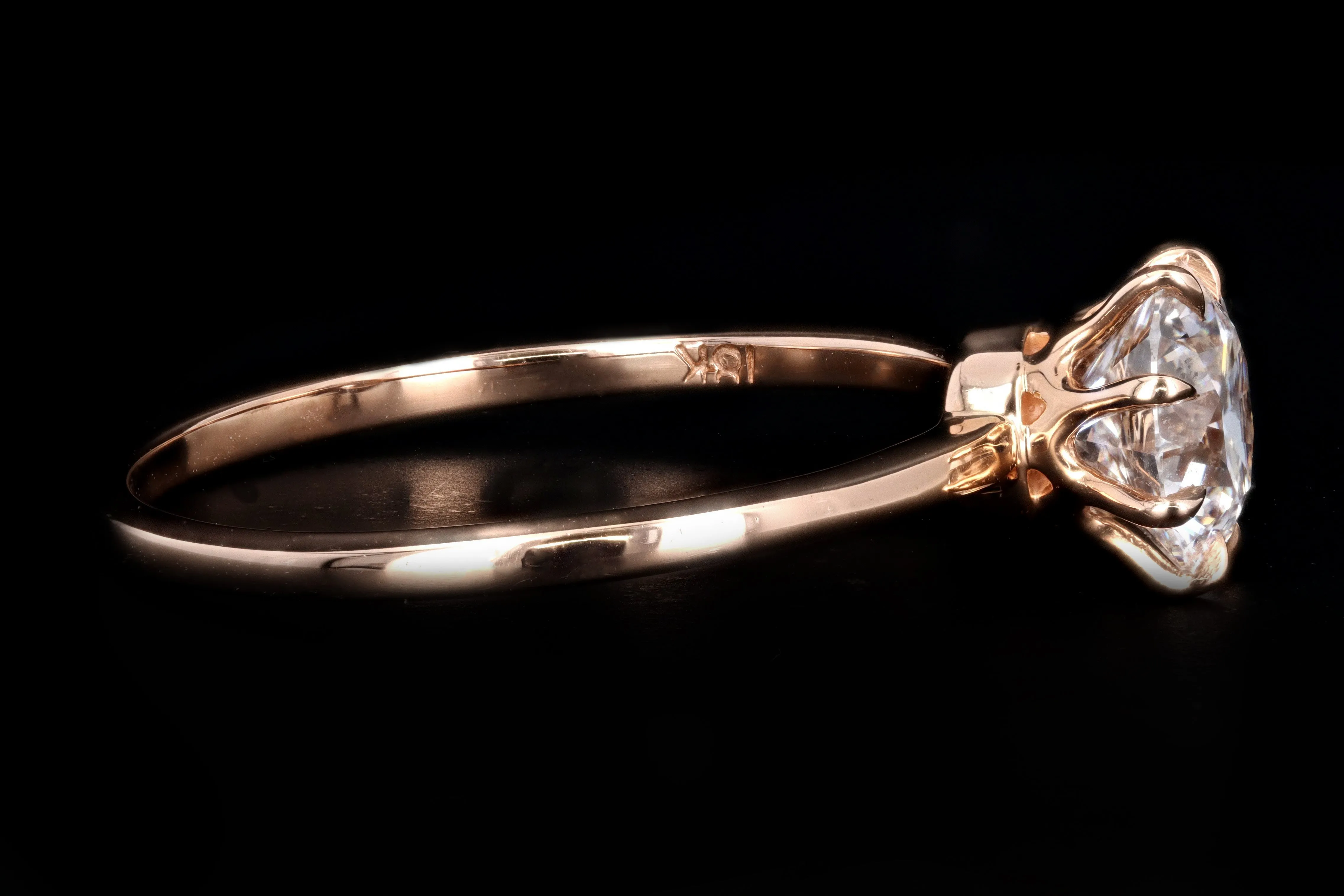 Vintage Inspired 18K Rose Gold .91 Carat Round Brilliant Diamond Engagement Ring GIA Certified