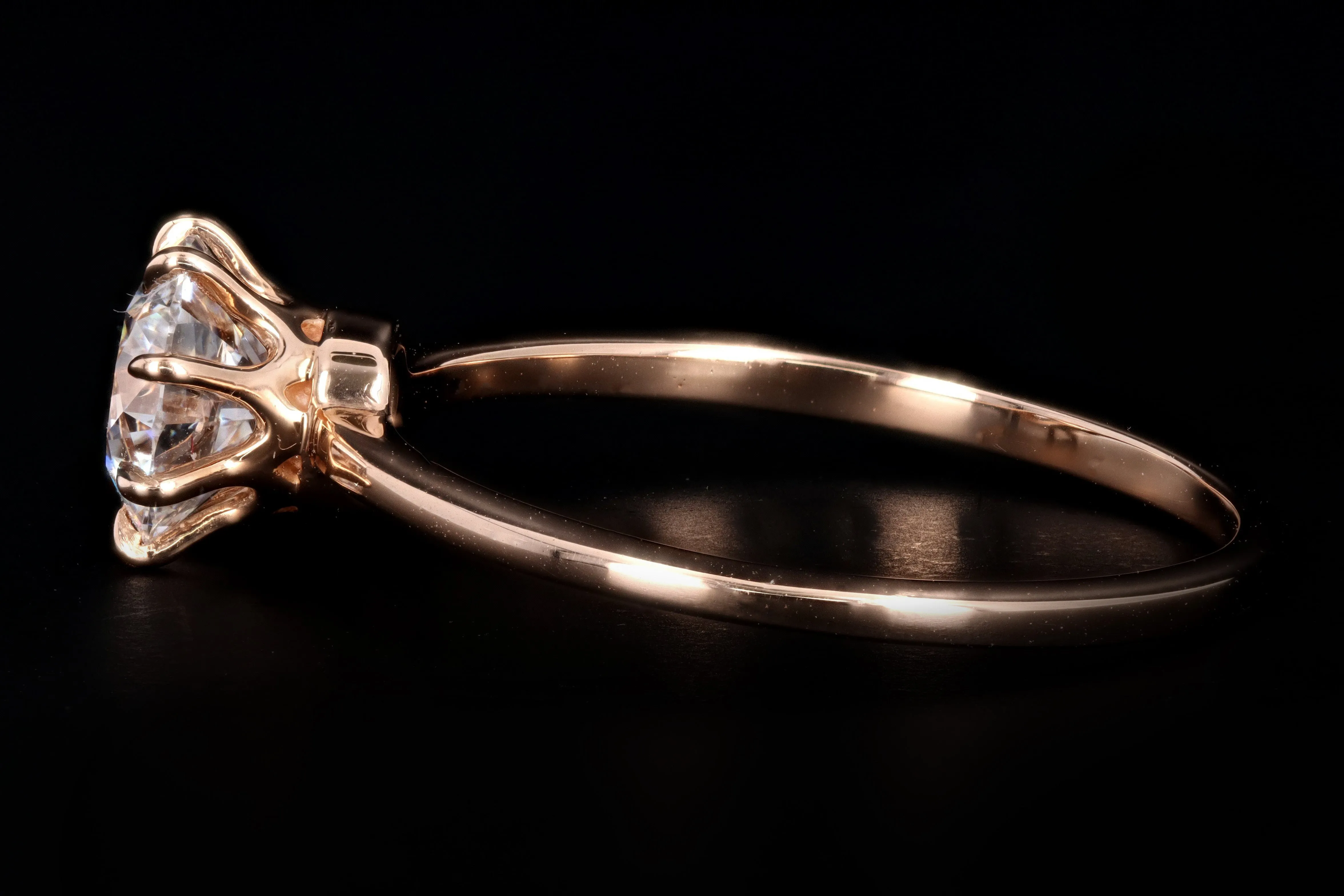Vintage Inspired 18K Rose Gold .91 Carat Round Brilliant Diamond Engagement Ring GIA Certified