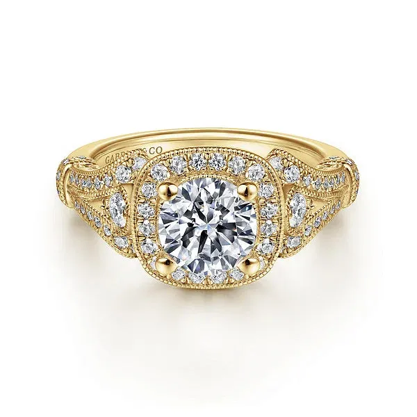 Vintage Inspired Cushion Halo Round Diamond Engagement Ring Mounting