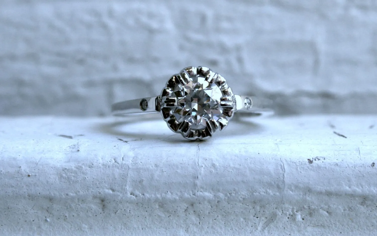 Vintage Inspired Custom Platinum Ring with Diamonds.
